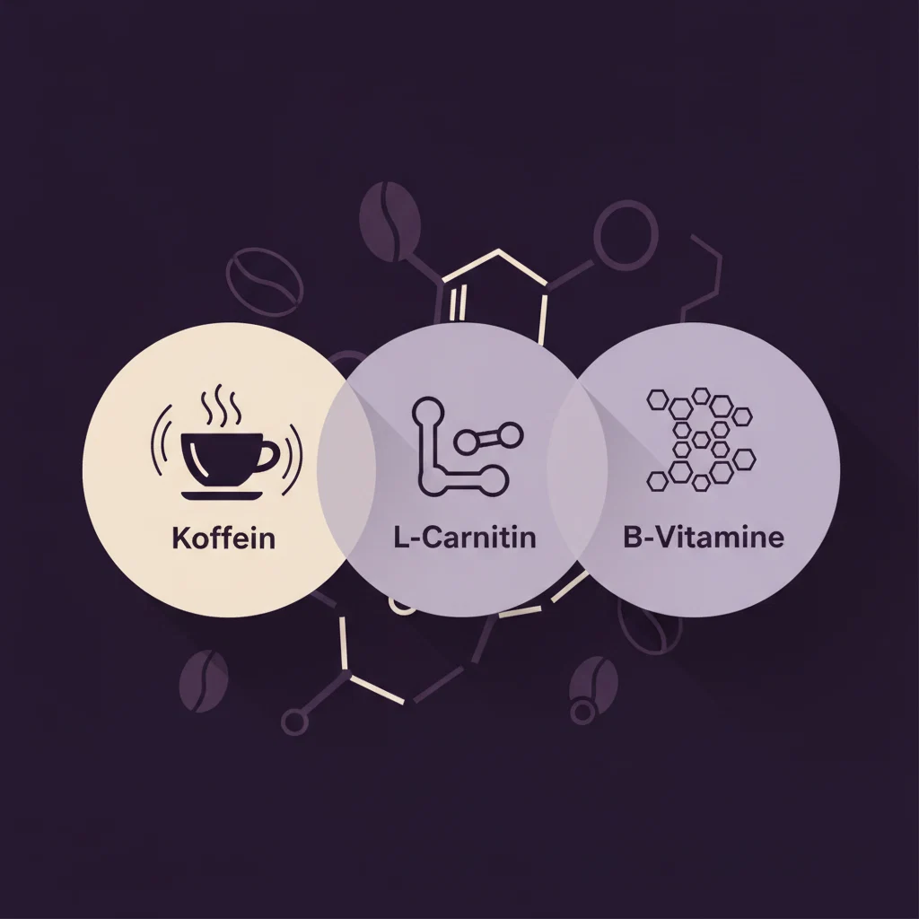 Infografik: Koffein, L-Carnitin und B-Vitamine - Wirkbereiche im Überblick